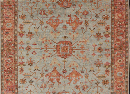 Burnt Orange and Cool Gray Modern Floral Oushak with All - Over Design Measures 8'0 x 9'10 This modern Indian Oushak was hand - knotted during the 2010's. The cool blue - gray field is heavily decorated in floral and leaflet motifs, commonly ... - Keivan Woven ArtsOB - 9570118 - 1030026 - 21078Rug