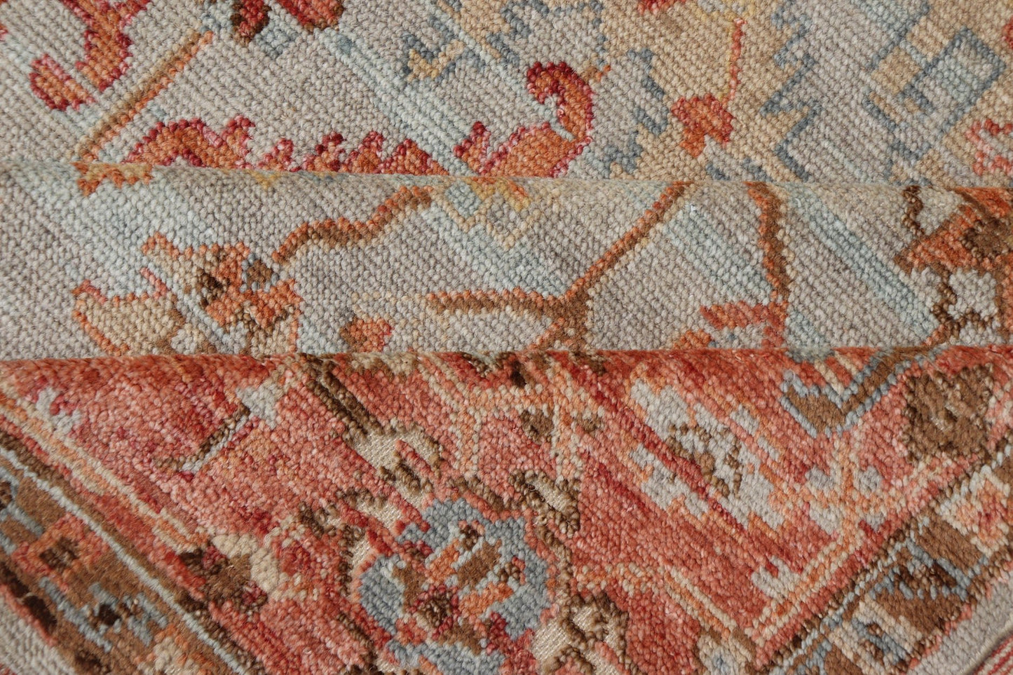 Burnt Orange and Cool Gray Modern Floral Oushak with All - Over Design Measures 8'0 x 9'10 This modern Indian Oushak was hand - knotted during the 2010's. The cool blue - gray field is heavily decorated in floral and leaflet motifs, commonly ... - Keivan Woven ArtsOB - 9570118 - 1030026 - 21078Rug