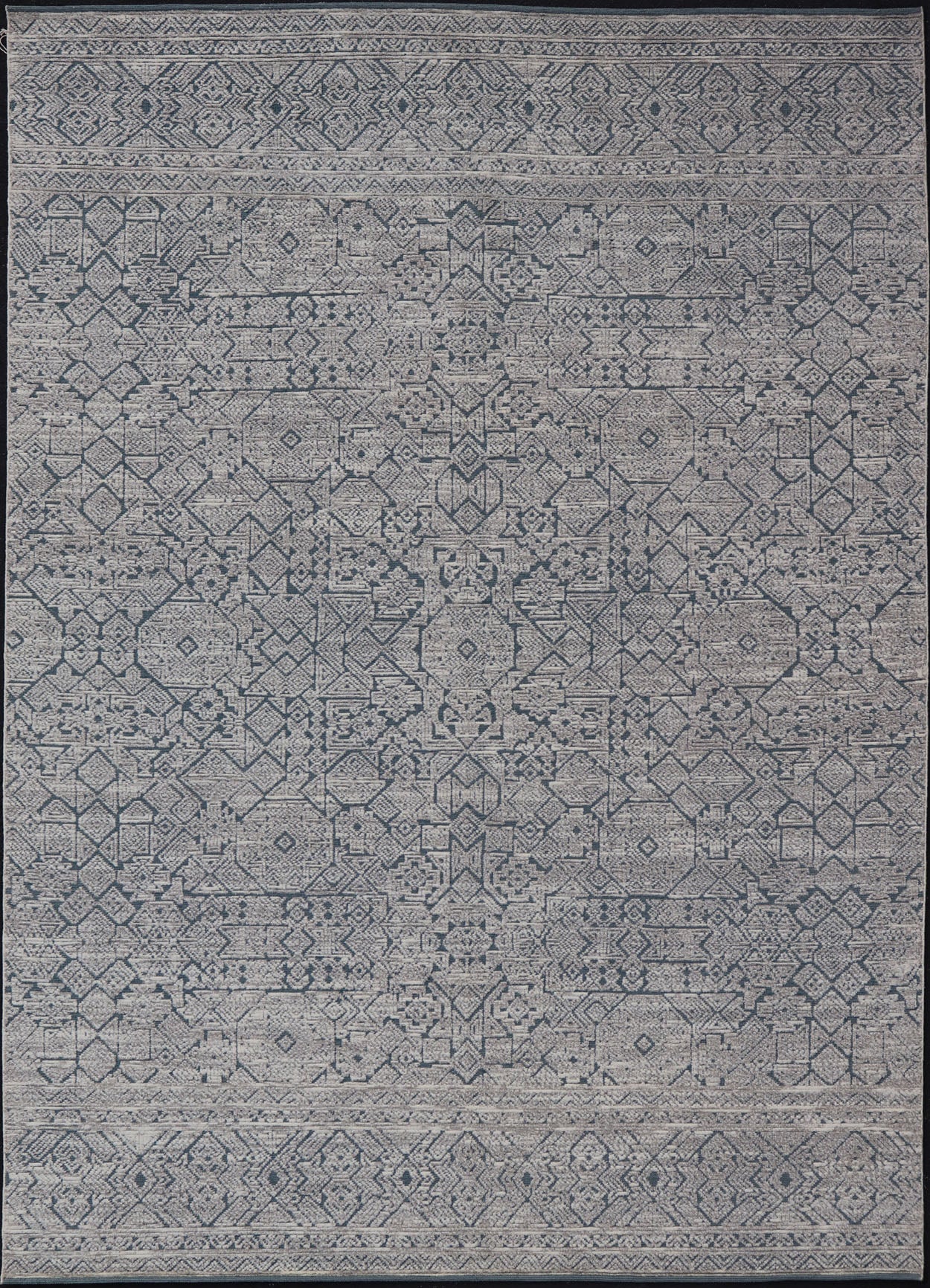 Hand - Knotted Modern Rug in Wool with All - Over Design in Blue and Cream This Modern Indian rug has been hand - knotted in wool and features an all - over, sub - geometric design rendered in blue and cream tones. A complementary, multi - tiered border en... - Keivan Woven ArtsOB - 9599733 - 18174Rug