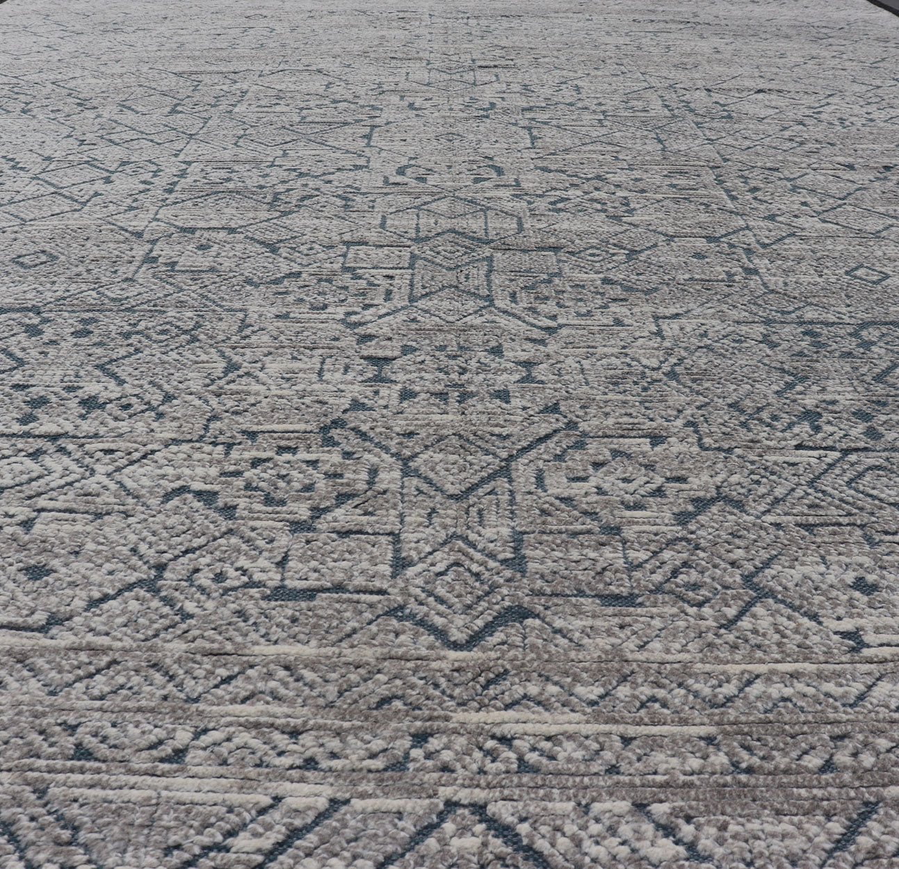 Hand - Knotted Modern Rug in Wool with All - Over Design in Blue and Cream This Modern Indian rug has been hand - knotted in wool and features an all - over, sub - geometric design rendered in blue and cream tones. A complementary, multi - tiered border en... - Keivan Woven ArtsOB - 9599733 - 18174Rug