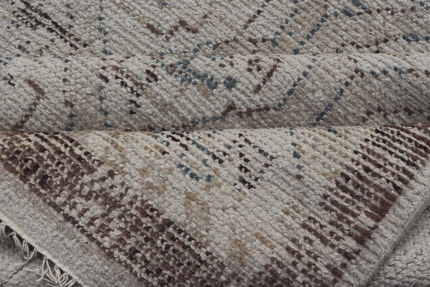 Modern Hand - Knotted Oushak Rug in Wool With Sub - Geometric Design in Brown and Blue This modern tribal Oushak rug has been hand - knotted in wool. The rug features a modern, all - over sub - geometric design, replete with various motifs rendered in bl... - Keivan Woven ArtsOB - 9729766 - 18192Rug