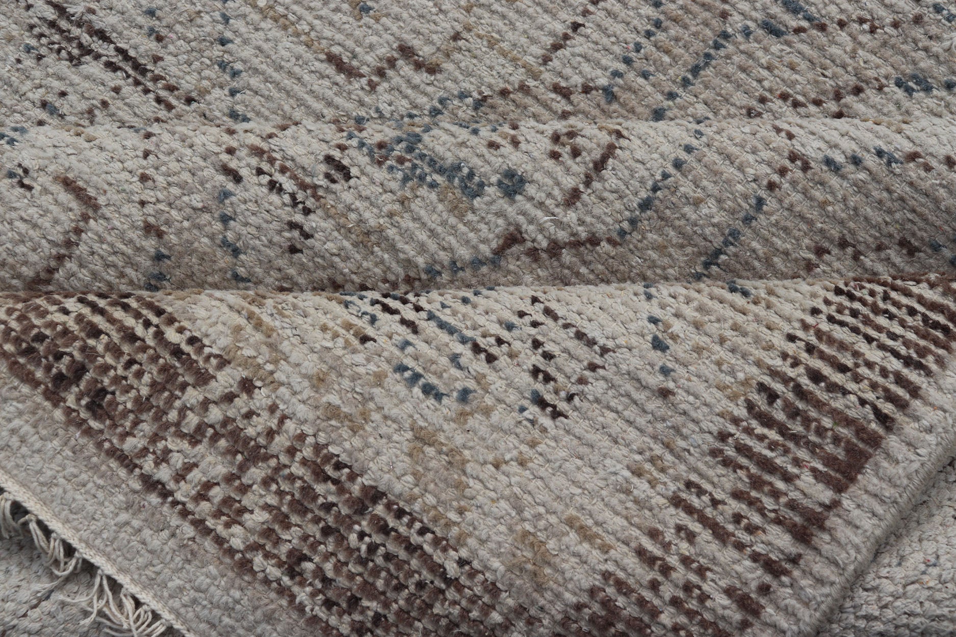 Modern Hand - Knotted Oushak Rug in Wool With Sub - Geometric Design in Brown and Blue This modern tribal Oushak rug has been hand - knotted in wool. The rug features a modern, all - over sub - geometric design, replete with various motifs rendered in bl... - Keivan Woven ArtsOB - 9729766 - 18192Rug