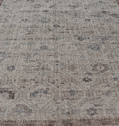 Modern Hand - Knotted Oushak Rug in Wool With Sub - Geometric Design in Brown and Blue This modern tribal Oushak rug has been hand - knotted in wool. The rug features a modern, all - over sub - geometric design, replete with various motifs rendered in bl... - Keivan Woven ArtsOB - 9729766 - 18192Rug