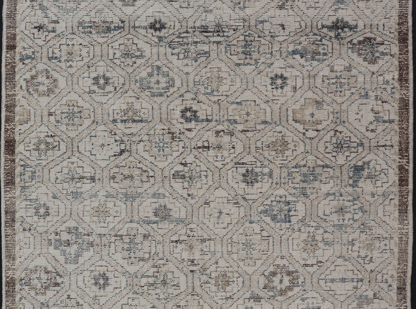 Modern Hand - Knotted Oushak Rug in Wool With Sub - Geometric Design in Brown and Blue This modern tribal Oushak rug has been hand - knotted in wool. The rug features a modern, all - over sub - geometric design, replete with various motifs rendered in bl... - Keivan Woven ArtsOB - 9729766 - 18192Rug