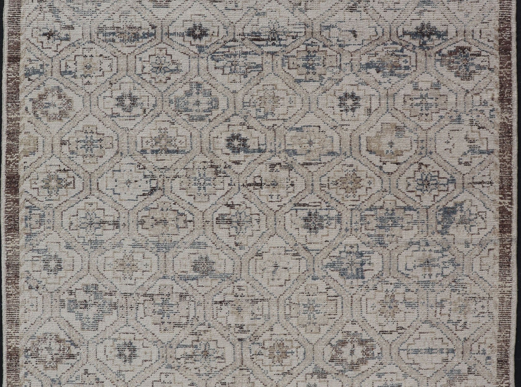 Modern Hand - Knotted Oushak Rug in Wool With Sub - Geometric Design in Brown and Blue This modern tribal Oushak rug has been hand - knotted in wool. The rug features a modern, all - over sub - geometric design, replete with various motifs rendered in bl... - Keivan Woven ArtsOB - 9729766 - 18192Rug