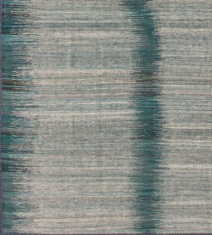 Afghan Modern Kilim rug with vertical strip in White, Cream, gray and teal. Keivan Woven Arts / rug orn - 29700, country of origin / type: Afghanistan / Kilim Measures: 5'10 x 7'9. This designer modern Kilim is decorated with a variegated gray, cre... - Keivan Woven ArtsORN - 29700 - 5231Rug