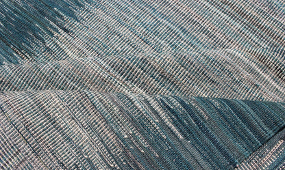 Afghan Modern Kilim rug with vertical strip in White, Cream, gray and teal. Keivan Woven Arts / rug orn - 29700, country of origin / type: Afghanistan / Kilim Measures: 5'10 x 7'9. This designer modern Kilim is decorated with a variegated gray, cre... - Keivan Woven ArtsORN - 29700 - 5231Rug
