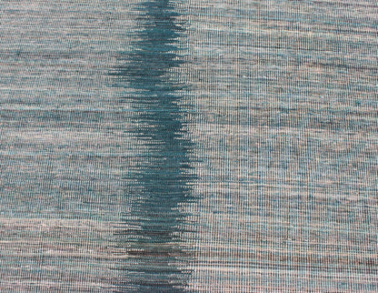 Afghan Modern Kilim rug with vertical strip in White, Cream, gray and teal. Keivan Woven Arts / rug orn - 29700, country of origin / type: Afghanistan / Kilim Measures: 5'10 x 7'9. This designer modern Kilim is decorated with a variegated gray, cre... - Keivan Woven ArtsORN - 29700 - 5231Rug