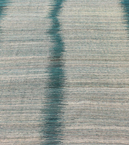 Afghan Modern Kilim rug with vertical strip in White, Cream, gray and teal. Keivan Woven Arts / rug orn - 29700, country of origin / type: Afghanistan / Kilim Measures: 5'10 x 7'9. This designer modern Kilim is decorated with a variegated gray, cre... - Keivan Woven ArtsORN - 29700 - 5231Rug