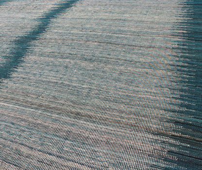 Afghan Modern Kilim rug with vertical strip in White, Cream, gray and teal. Keivan Woven Arts / rug orn - 29700, country of origin / type: Afghanistan / Kilim Measures: 5'10 x 7'9. This designer modern Kilim is decorated with a variegated gray, cre... - Keivan Woven ArtsORN - 29700 - 5231Rug