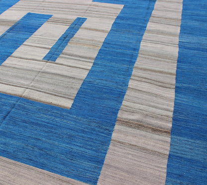 Keivan Woven Arts, Orn - 31251, Modern Kilim Blue & Gray Fine Weave Kilim Rug. Keivan Woven Arts This Afghan Kilim rug with large modern pattern in Cobalt blue and gray, rug orn - 31251, country of origin / type: Afghanistan / Kilim. This Afghan Kili... - Keivan Woven ArtsORN - 31251 - 5237Rug