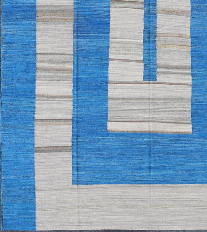 Keivan Woven Arts, Orn - 31251, Modern Kilim Blue & Gray Fine Weave Kilim Rug. Keivan Woven Arts This Afghan Kilim rug with large modern pattern in Cobalt blue and gray, rug orn - 31251, country of origin / type: Afghanistan / Kilim. This Afghan Kili... - Keivan Woven ArtsORN - 31251 - 5237Rug