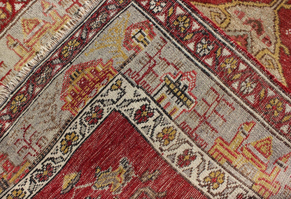 Antique Turkish Oushak Runner In Red Background with Neutral Medallions Measures: 3.11 x 9.0 This colorful Oushak carpet rests beautifully upon a field of elegant red. A large medallion of brown, taupe, yellow and gray takes center s... - Keivan Woven ArtsOSM - 02 - 4494Rug