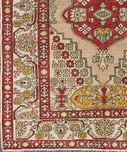 Keivan Woven Arts, Osm - 04, 1930's antique Floral Turkish Oushak Rug. floral Turkish Oushak rug with medallion in red, orange and green, rug osm - 04, country of origin / type: Turkey / Oushak, circa 1930's This antique Turkish Oushak carpet features a... - Keivan Woven ArtsOSM - 04 - 4500Rug