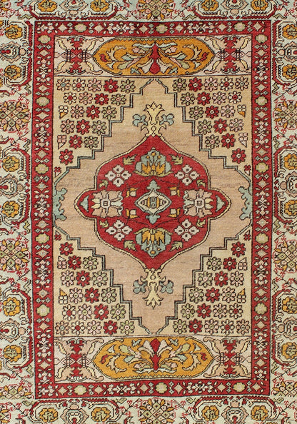 Keivan Woven Arts, Osm - 04, 1930's antique Floral Turkish Oushak Rug. floral Turkish Oushak rug with medallion in red, orange and green, rug osm - 04, country of origin / type: Turkey / Oushak, circa 1930's This antique Turkish Oushak carpet features a... - Keivan Woven ArtsOSM - 04 - 4500Rug