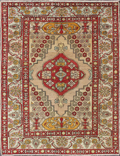 Keivan Woven Arts, Osm - 04, 1930's antique Floral Turkish Oushak Rug. floral Turkish Oushak rug with medallion in red, orange and green, rug osm - 04, country of origin / type: Turkey / Oushak, circa 1930's This antique Turkish Oushak carpet features a... - Keivan Woven ArtsOSM - 04 - 4500Rug