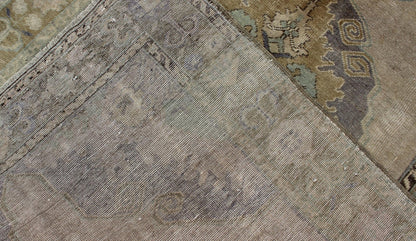 Vintage Gallery Turkish Oushak Rug With Floral Medallions in Earthy Tones and Lavender Keivan Woven Arts / rug OSM - 09, country of origin / type: Turkey / Oushak, circa 1940 Measures: 4'1 x 8'7. This vintage Oushak beautifully illustrates the impr... - Keivan Woven ArtsOSM - 09 - 4504Rug