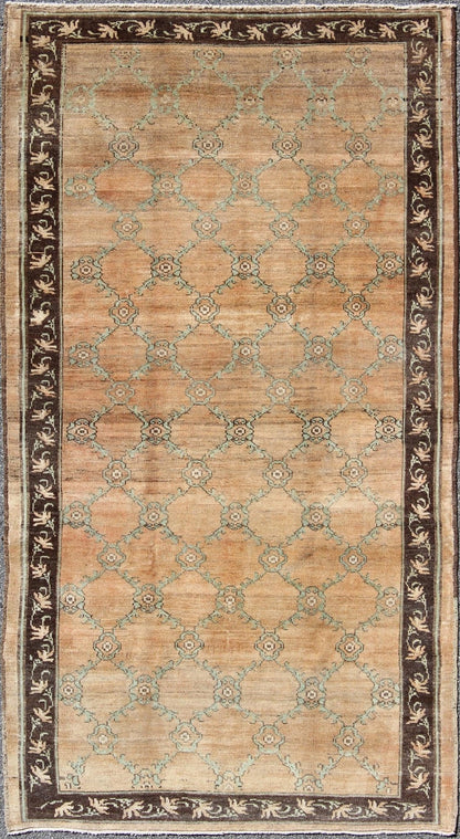 Gallery Turkish Oushak Rug This magnificent Oushak beautifully illustrates the impressive craftsmanship and design of Turkish weavers. The muted design of repeating flowers in light green on a orange background flows through the rug's center fie... - Keivan Woven ArtsOSM - 16 - 4510Rug