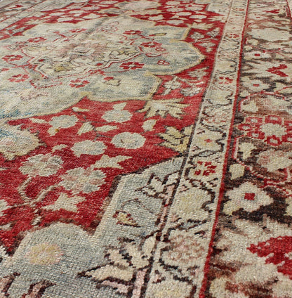 Vintage Hand Knotted Turkish Oushak Rug with Medallion Floral Design, Keivan Woven Arts / rug OSM - 19, country of origin / type: Turkey / Oushak, circa mid - 20th century This vintage Turkish Oushak carpet (circa mid - 20th century) features a centra... - Keivan Woven ArtsOSM - 19 - 4514Rug