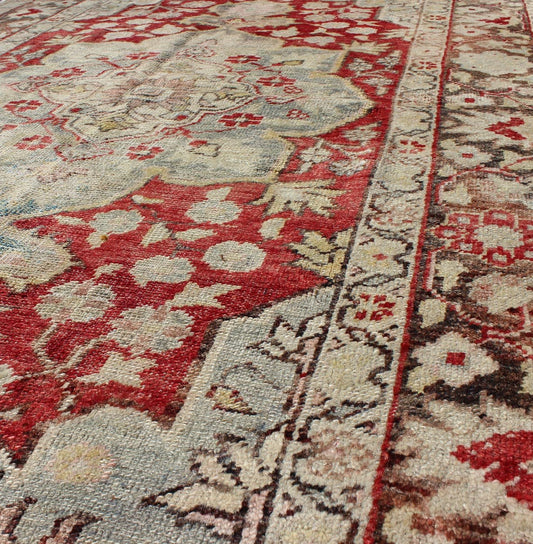Vintage Hand Knotted Turkish Oushak Rug with Medallion Floral Design, Keivan Woven Arts / rug OSM - 19, country of origin / type: Turkey / Oushak, circa mid - 20th century This vintage Turkish Oushak carpet (circa mid - 20th century) features a centra... - Keivan Woven ArtsOSM - 19 - 4514Rug
