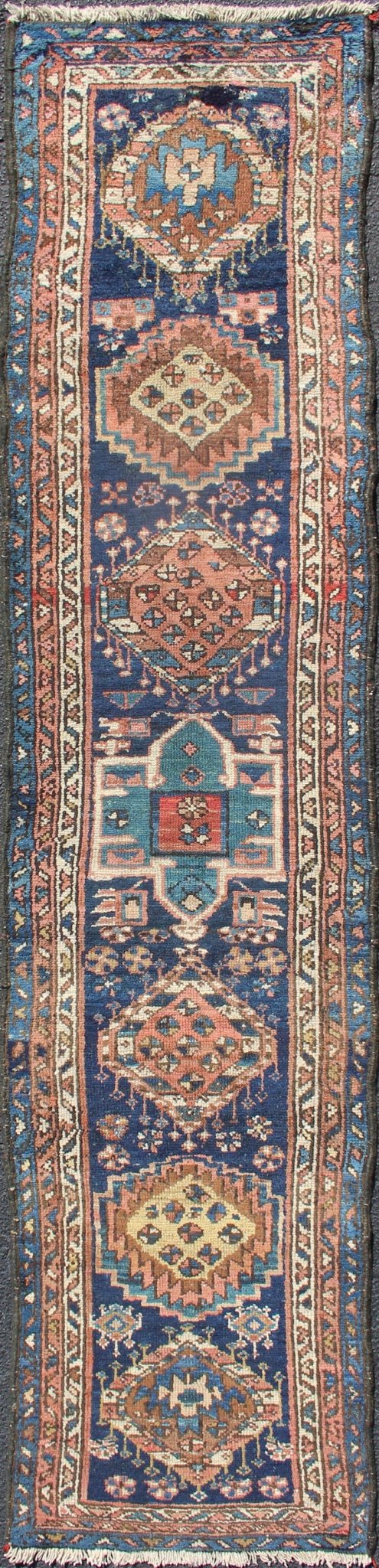Colorful Persian Antique Karajeh Runner in Blue and Jewel Tones Karadjeh Runner with Multi - Medallion Design from Persia, rug PR - 1094, country of origin / type: Iran / Karadjeh, circa 1910 This magnificent Persian Karajeh from the 1910's b... - Keivan Woven ArtsPR - 1094 - 12605