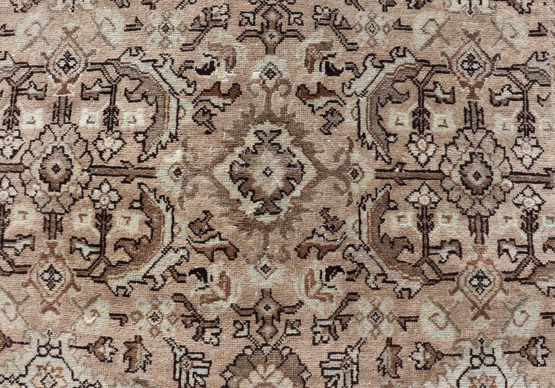 Vintage Sultanabad - Mahal Rug with All - Over Sub - Geometric Medallion Design This vintage Persian rug features an all - neutral palette of creams, taupe, and cocoas. The field as floral medallion and motifs. The border with a separate floral design w... - Keivan Woven ArtsPTA - 200703 - 16570Rug