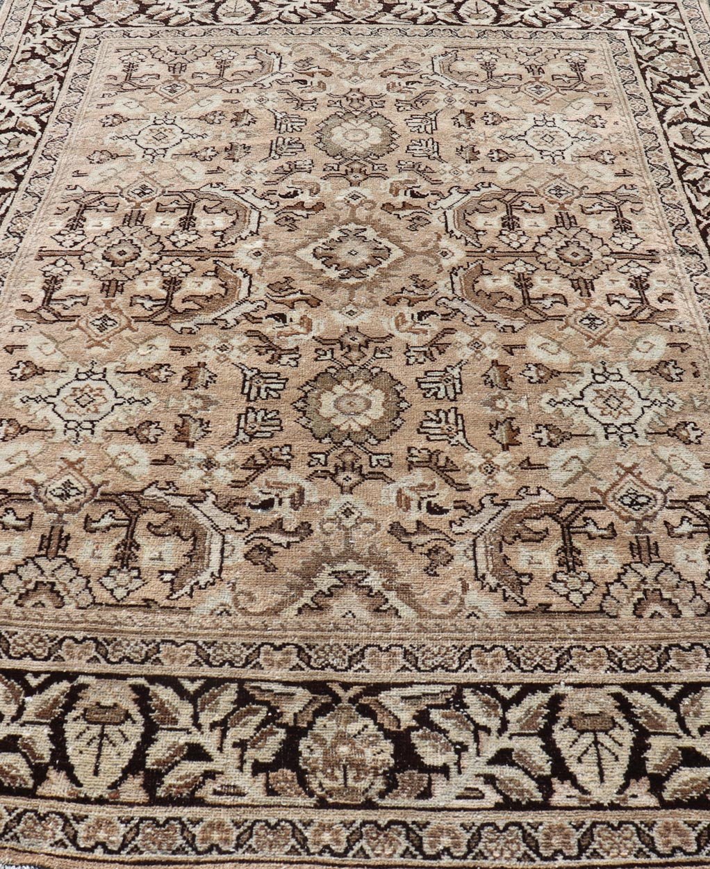 Vintage Sultanabad - Mahal Rug with All - Over Sub - Geometric Medallion Design This vintage Persian rug features an all - neutral palette of creams, taupe, and cocoas. The field as floral medallion and motifs. The border with a separate floral design w... - Keivan Woven ArtsPTA - 200703 - 16570Rug