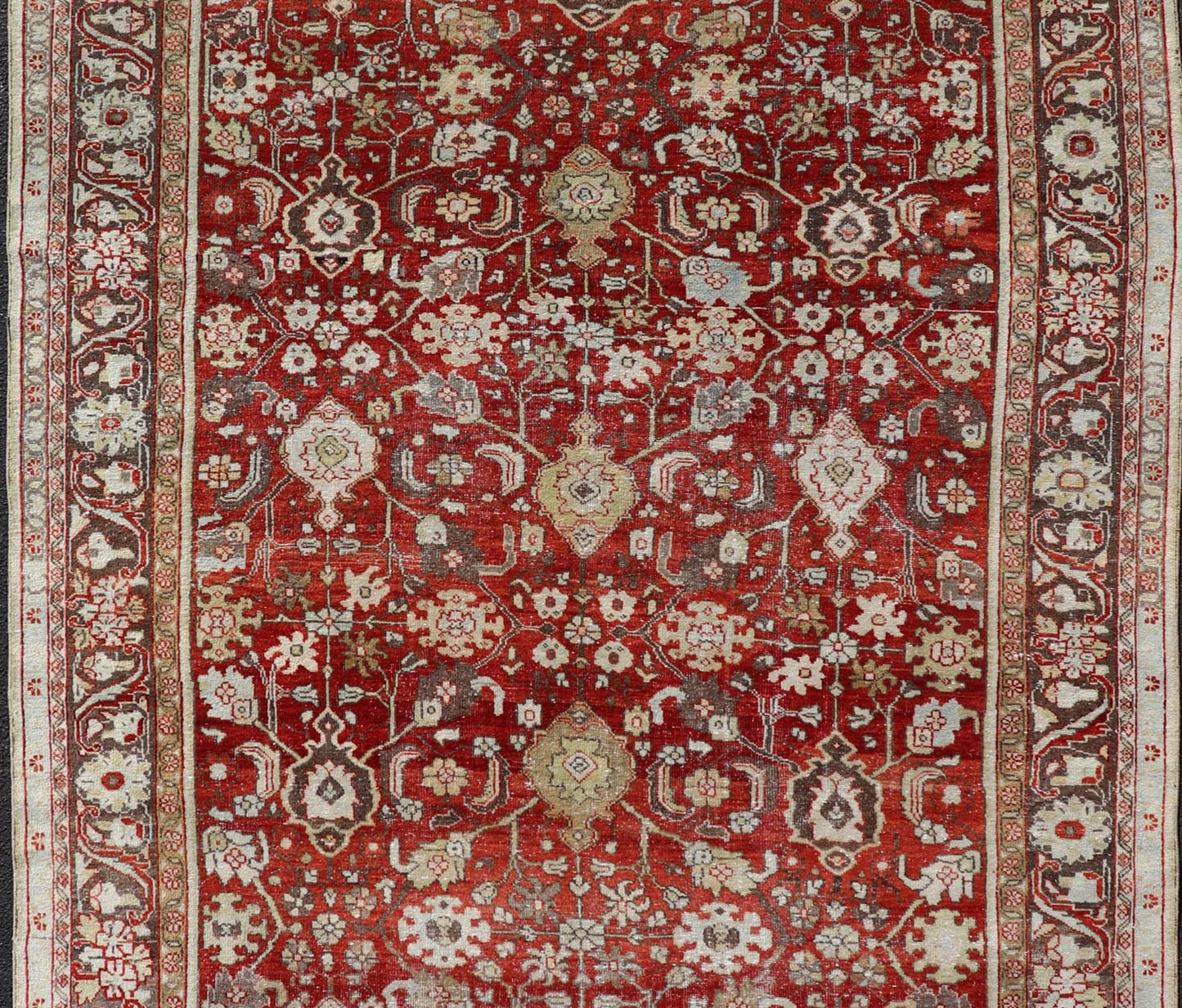 Vintage Persian Sultanabad - Mahal with All - Over Sub - Geometric Floral Design Vintage Sultanabad - Mahal Rug on a red background with all over floral design. Keivan Woven Arts / rug PTA - 200704, country of origin / type: Persian / Sultanabad - Mahal, ci... - Keivan Woven ArtsPTA - 200704 - 16576Rug