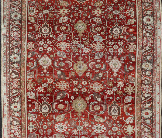 Vintage Persian Sultanabad - Mahal with All - Over Sub - Geometric Floral Design Vintage Sultanabad - Mahal Rug on a red background with all over floral design. Keivan Woven Arts / rug PTA - 200704, country of origin / type: Persian / Sultanabad - Mahal, ci... - Keivan Woven ArtsPTA - 200704 - 16576Rug