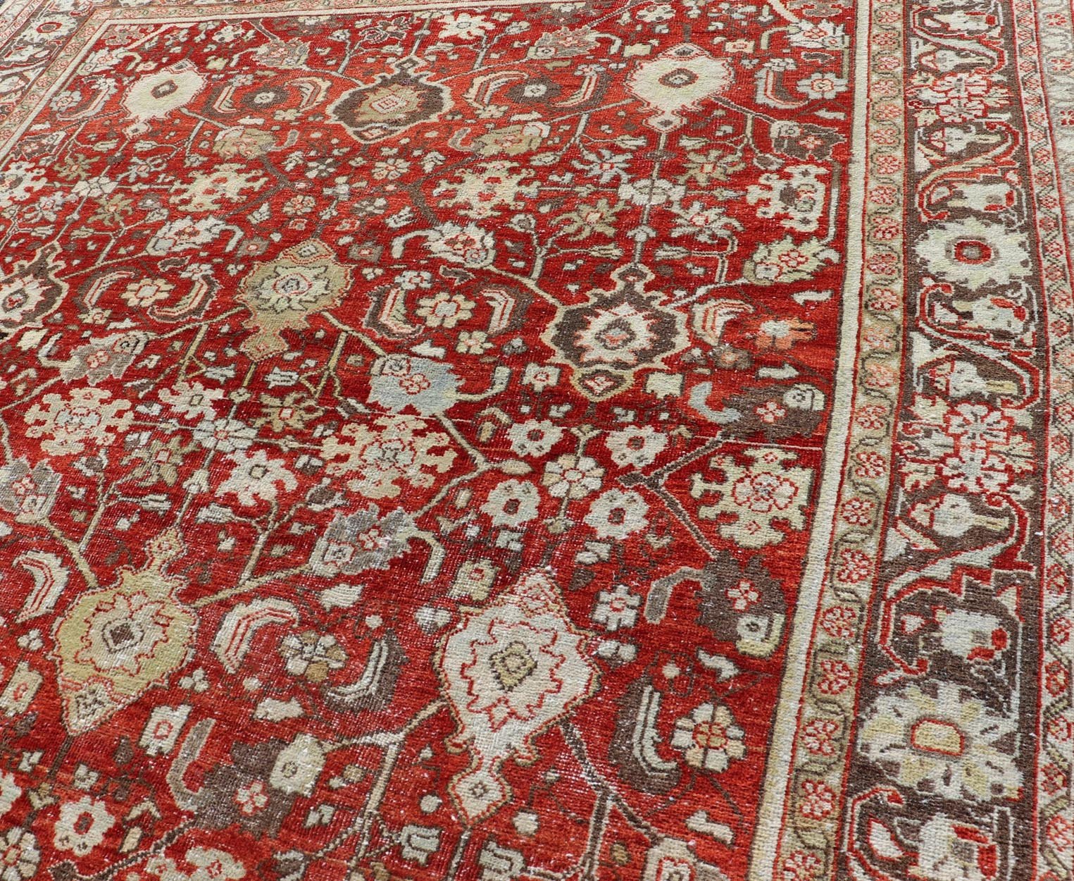 Vintage Persian Sultanabad - Mahal with All - Over Sub - Geometric Floral Design Vintage Sultanabad - Mahal Rug on a red background with all over floral design. Keivan Woven Arts / rug PTA - 200704, country of origin / type: Persian / Sultanabad - Mahal, ci... - Keivan Woven ArtsPTA - 200704 - 16576Rug