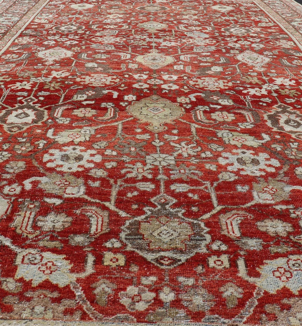 Vintage Persian Sultanabad - Mahal with All - Over Sub - Geometric Floral Design Vintage Sultanabad - Mahal Rug on a red background with all over floral design. Keivan Woven Arts / rug PTA - 200704, country of origin / type: Persian / Sultanabad - Mahal, ci... - Keivan Woven ArtsPTA - 200704 - 16576Rug