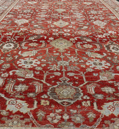 Vintage Persian Sultanabad - Mahal with All - Over Sub - Geometric Floral Design Vintage Sultanabad - Mahal Rug on a red background with all over floral design. Keivan Woven Arts / rug PTA - 200704, country of origin / type: Persian / Sultanabad - Mahal, ci... - Keivan Woven ArtsPTA - 200704 - 16576Rug