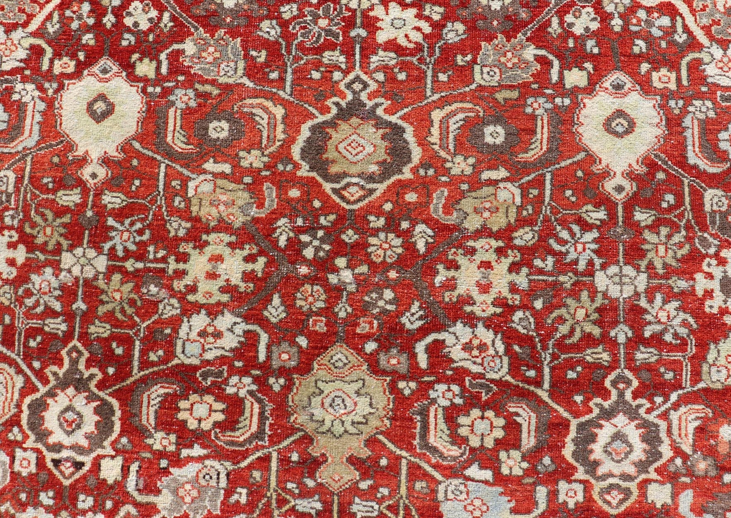 Vintage Persian Sultanabad - Mahal with All - Over Sub - Geometric Floral Design Vintage Sultanabad - Mahal Rug on a red background with all over floral design. Keivan Woven Arts / rug PTA - 200704, country of origin / type: Persian / Sultanabad - Mahal, ci... - Keivan Woven ArtsPTA - 200704 - 16576Rug