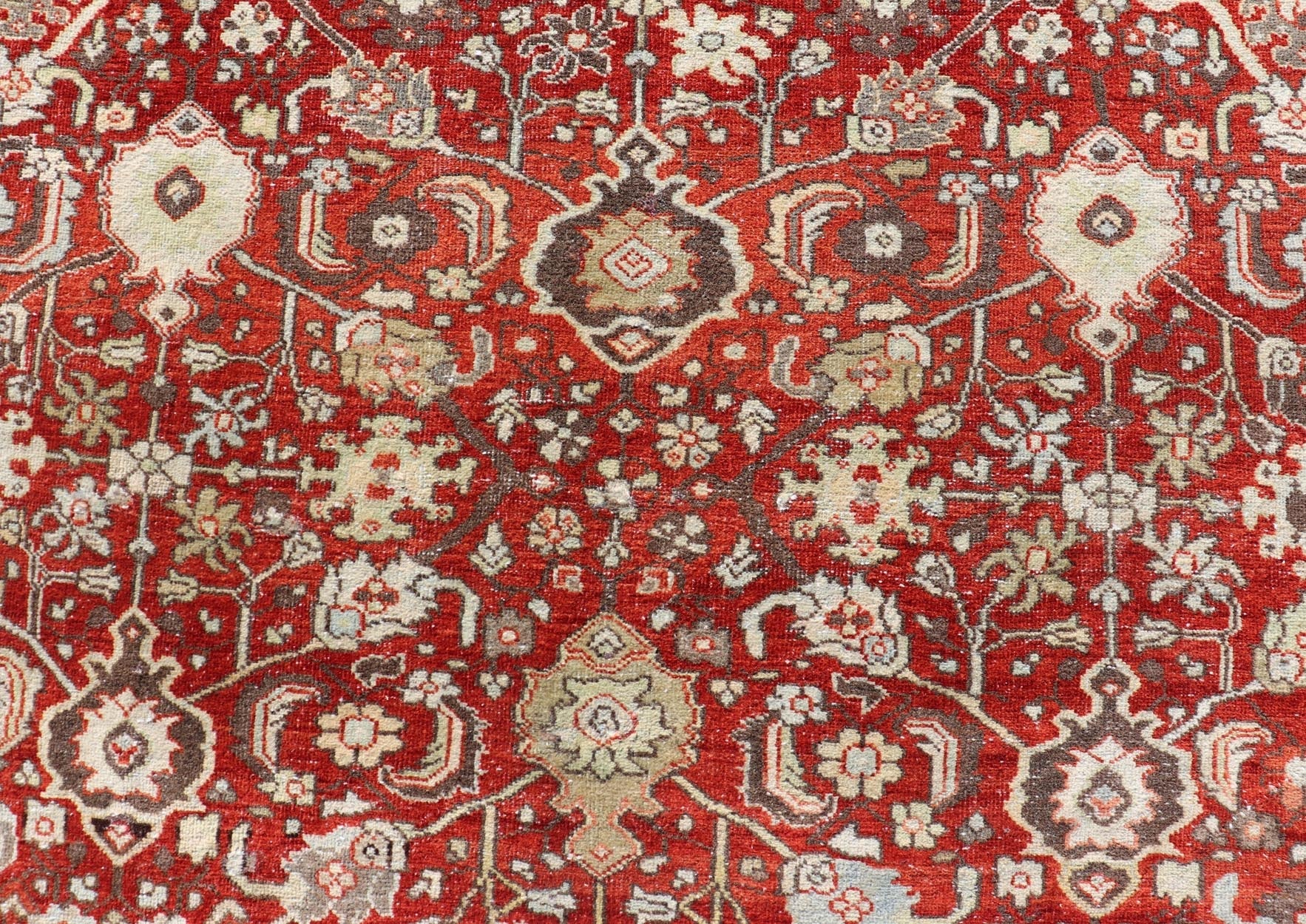 Vintage Persian Sultanabad - Mahal with All - Over Sub - Geometric Floral Design Vintage Sultanabad - Mahal Rug on a red background with all over floral design. Keivan Woven Arts / rug PTA - 200704, country of origin / type: Persian / Sultanabad - Mahal, ci... - Keivan Woven ArtsPTA - 200704 - 16576Rug