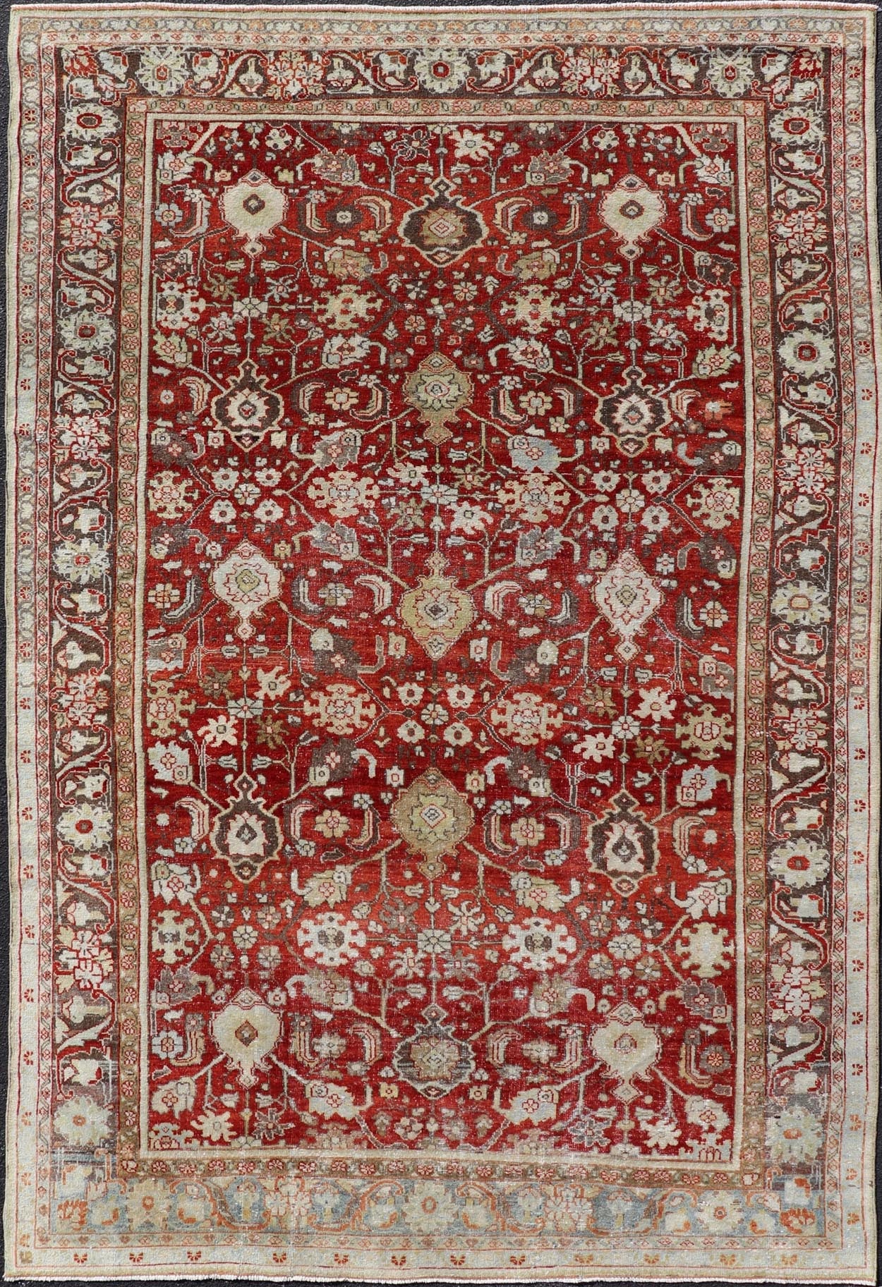 Vintage Persian Sultanabad - Mahal with All - Over Sub - Geometric Floral Design Vintage Sultanabad - Mahal Rug on a red background with all over floral design. Keivan Woven Arts / rug PTA - 200704, country of origin / type: Persian / Sultanabad - Mahal, ci... - Keivan Woven ArtsPTA - 200704 - 16576Rug