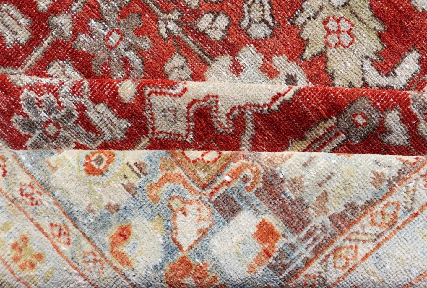 Vintage Persian Sultanabad - Mahal with All - Over Sub - Geometric Floral Design Vintage Sultanabad - Mahal Rug on a red background with all over floral design. Keivan Woven Arts / rug PTA - 200704, country of origin / type: Persian / Sultanabad - Mahal, ci... - Keivan Woven ArtsPTA - 200704 - 16576Rug