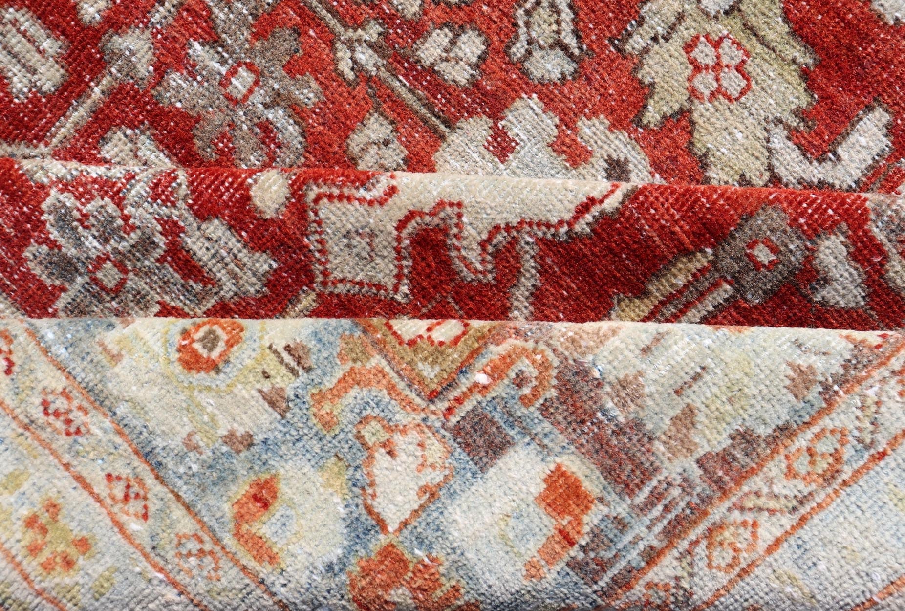 Vintage Persian Sultanabad - Mahal with All - Over Sub - Geometric Floral Design Vintage Sultanabad - Mahal Rug on a red background with all over floral design. Keivan Woven Arts / rug PTA - 200704, country of origin / type: Persian / Sultanabad - Mahal, ci... - Keivan Woven ArtsPTA - 200704 - 16576Rug