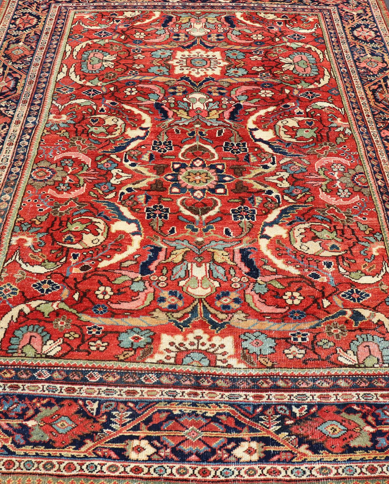 Colorful Antique Persian Mahal/Sultanabad Rug with All - Over Floral Design in Soft Red Background Persian antique Mahal rug with floral design in soft red, Keivan Woven Arts / rug PTA - 200706, country of origin / type: Iran / Sultanabad, circa ear... - Keivan Woven ArtsPTA - 200706 - 16588Rug