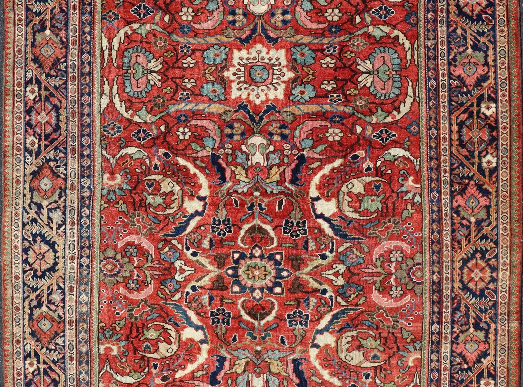 Colorful Antique Persian Mahal/Sultanabad Rug with All - Over Floral Design in Soft Red Background Persian antique Mahal rug with floral design in soft red, Keivan Woven Arts / rug PTA - 200706, country of origin / type: Iran / Sultanabad, circa ear... - Keivan Woven ArtsPTA - 200706 - 16588Rug