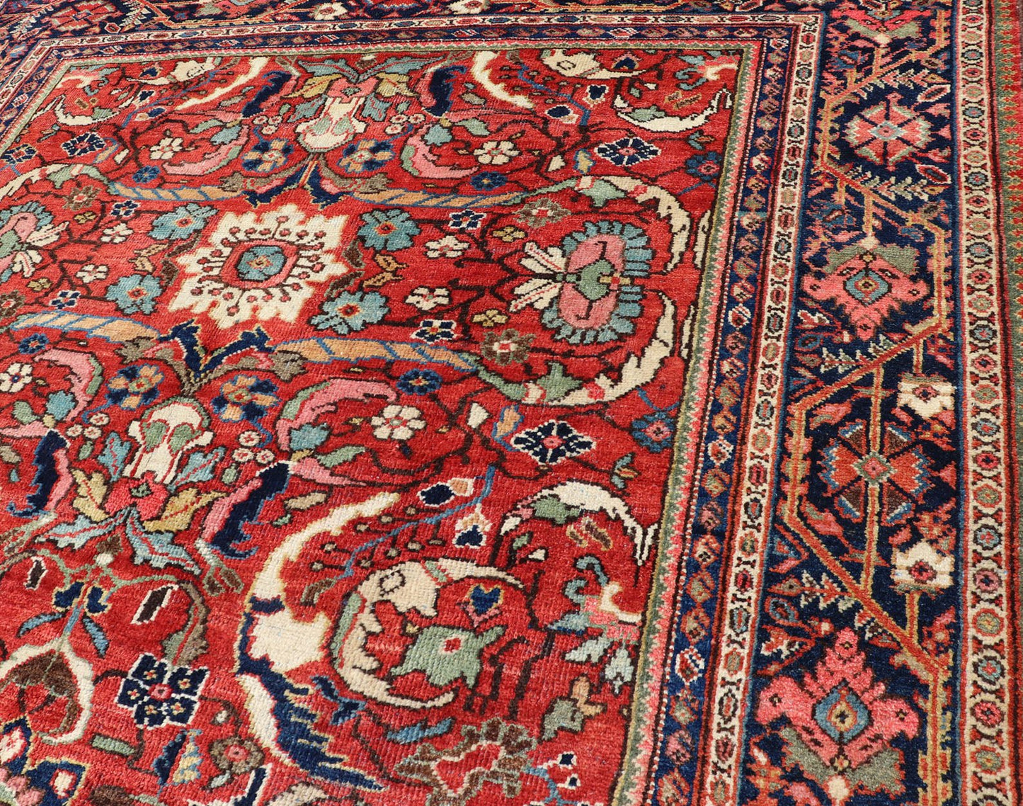 Colorful Antique Persian Mahal/Sultanabad Rug with All - Over Floral Design in Soft Red Background Persian antique Mahal rug with floral design in soft red, Keivan Woven Arts / rug PTA - 200706, country of origin / type: Iran / Sultanabad, circa ear... - Keivan Woven ArtsPTA - 200706 - 16588Rug