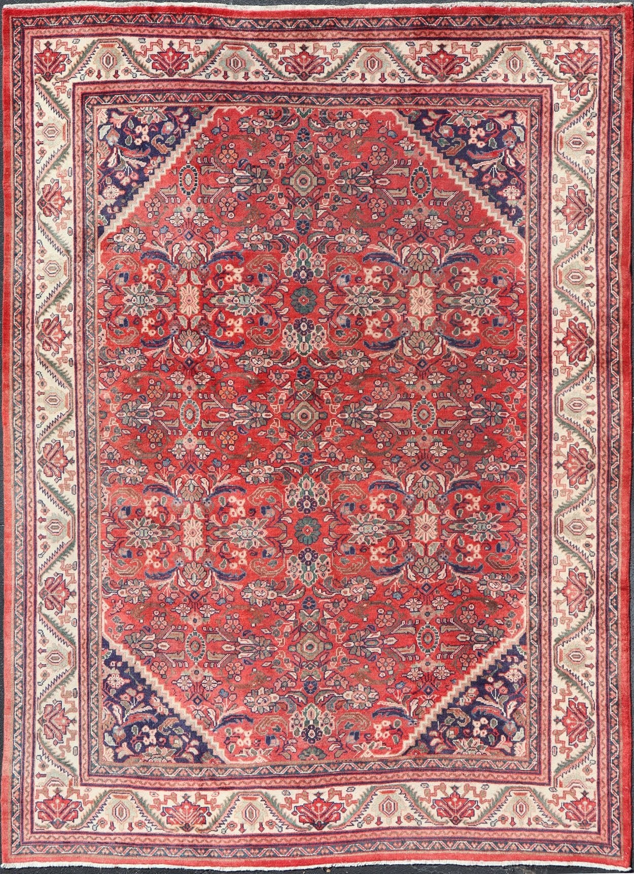 Antique Persian Hand Knotted Sultanabad - Mahal Rug with All - Over Floral Design Antique Hand Knotted Persian Sultanabad - Mahal rug with red field and ivory border, Keivan Woven Arts rug PTA - 200707, country of origin / type: Iran / Mahal , circa 19... - Keivan Woven ArtsPTA - 200707 - 16594Rug