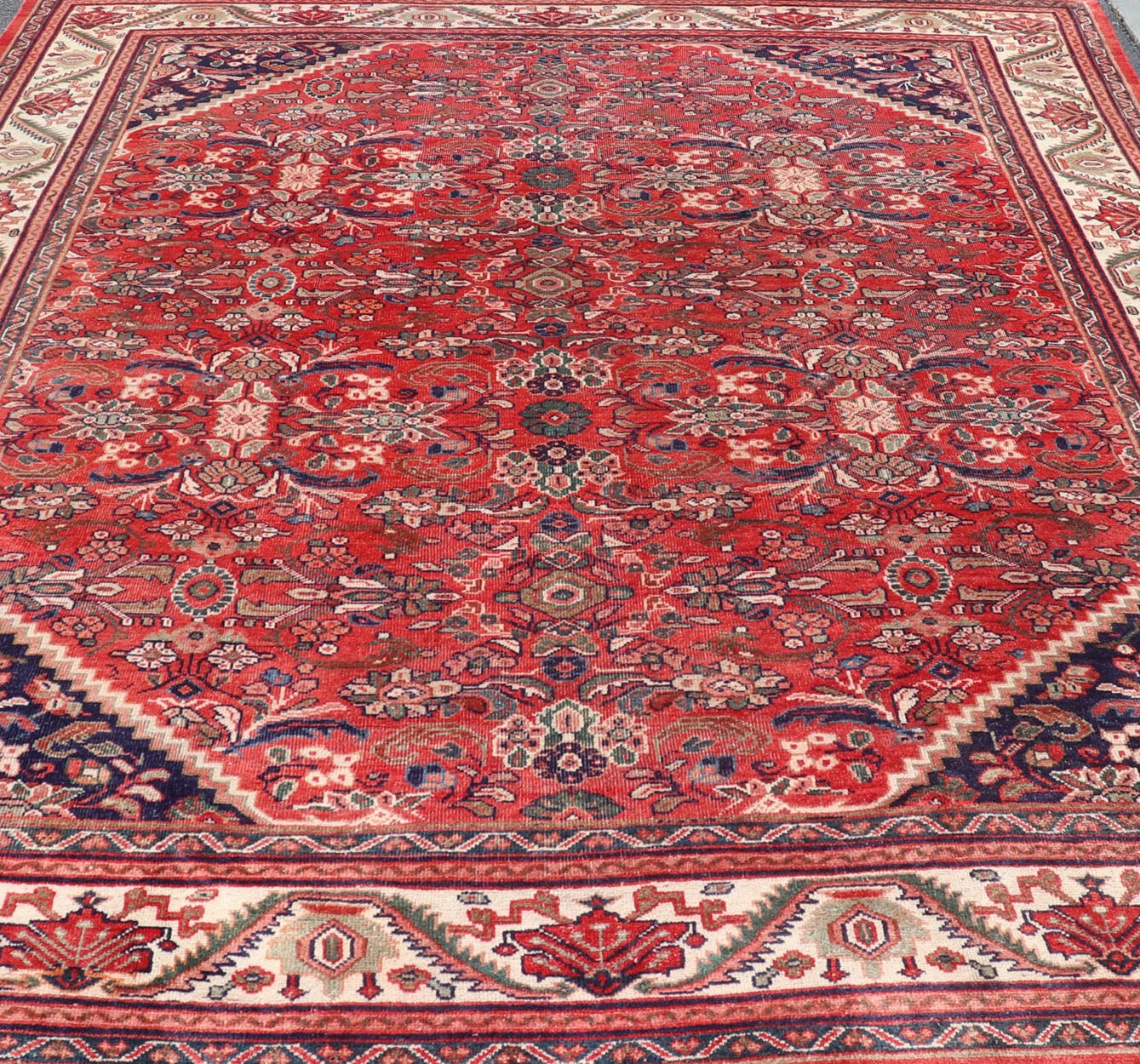 Antique Persian Hand Knotted Sultanabad - Mahal Rug with All - Over Floral Design Antique Hand Knotted Persian Sultanabad - Mahal rug with red field and ivory border, Keivan Woven Arts rug PTA - 200707, country of origin / type: Iran / Mahal , circa 19... - Keivan Woven ArtsPTA - 200707 - 16594Rug