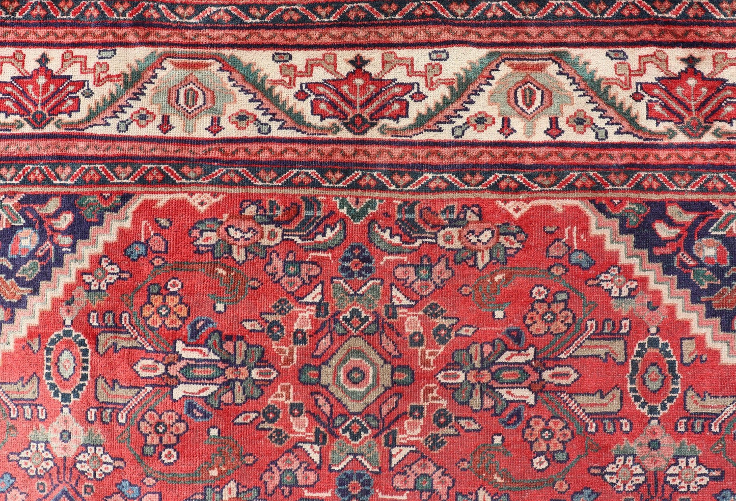 Antique Persian Hand Knotted Sultanabad - Mahal Rug with All - Over Floral Design Antique Hand Knotted Persian Sultanabad - Mahal rug with red field and ivory border, Keivan Woven Arts rug PTA - 200707, country of origin / type: Iran / Mahal , circa 19... - Keivan Woven ArtsPTA - 200707 - 16594Rug