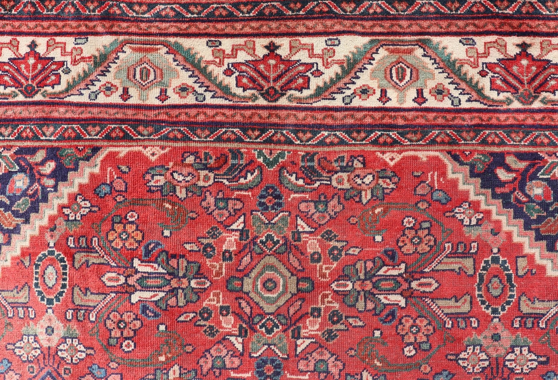 Antique Persian Hand Knotted Sultanabad - Mahal Rug with All - Over Floral Design Antique Hand Knotted Persian Sultanabad - Mahal rug with red field and ivory border, Keivan Woven Arts rug PTA - 200707, country of origin / type: Iran / Mahal , circa 19... - Keivan Woven ArtsPTA - 200707 - 16594Rug