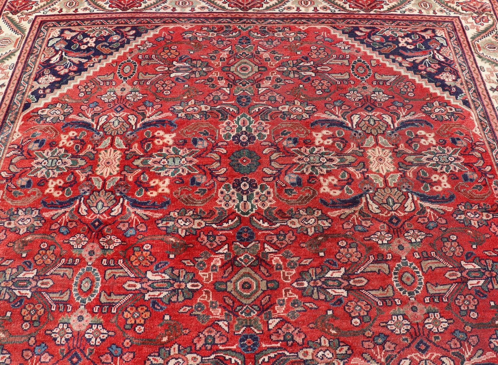Antique Persian Hand Knotted Sultanabad - Mahal Rug with All - Over Floral Design Antique Hand Knotted Persian Sultanabad - Mahal rug with red field and ivory border, Keivan Woven Arts rug PTA - 200707, country of origin / type: Iran / Mahal , circa 19... - Keivan Woven ArtsPTA - 200707 - 16594Rug