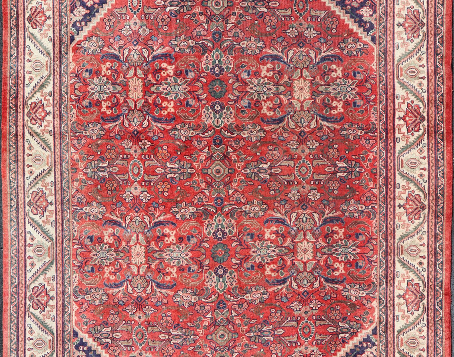 Antique Persian Hand Knotted Sultanabad - Mahal Rug with All - Over Floral Design Antique Hand Knotted Persian Sultanabad - Mahal rug with red field and ivory border, Keivan Woven Arts rug PTA - 200707, country of origin / type: Iran / Mahal , circa 19... - Keivan Woven ArtsPTA - 200707 - 16594Rug