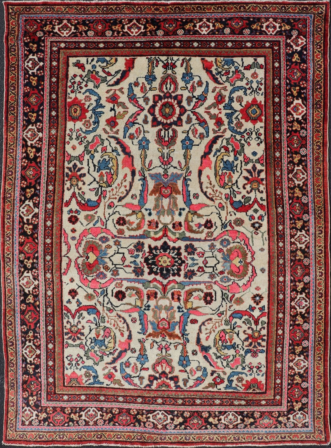Semi Antique Persian Mahal Rug with Medallion Design with Ivory Background Persian semi antique Mahal rug with medallion design in ivory back ground with floral design. rug PTA - 200711, country of origin / type: Iran / Sultanabad, circa mid - 20t... - Keivan Woven ArtsPTA - 200711 - 16612Rug