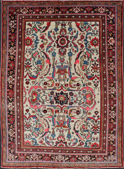 Semi Antique Persian Mahal Rug with Medallion Design with Ivory Background Persian semi antique Mahal rug with medallion design in ivory back ground with floral design. rug PTA - 200711, country of origin / type: Iran / Sultanabad, circa mid - 20t... - Keivan Woven ArtsPTA - 200711 - 16612Rug