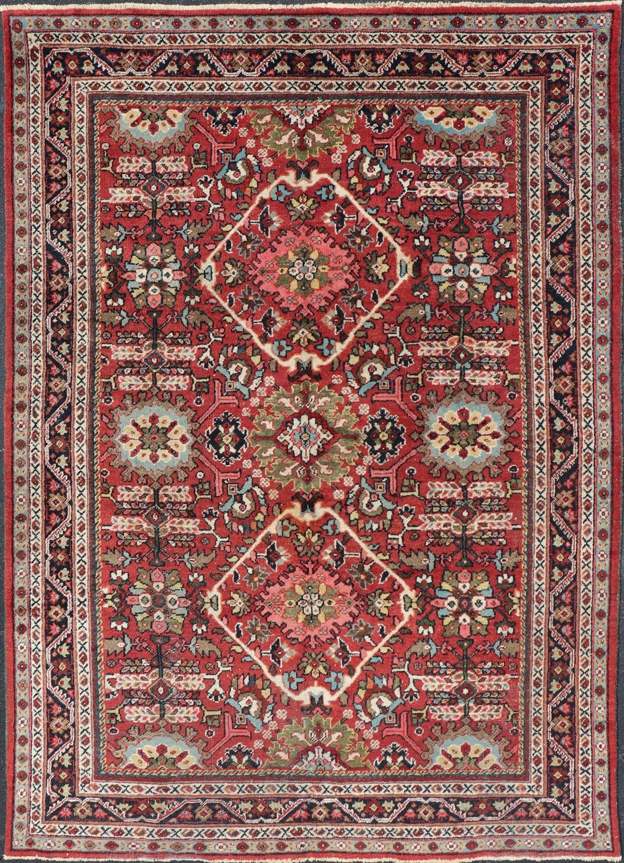 Semi Antique Persian Mahal Rug with Medallion Design in Jewel Tones Persian semi antique Mahal rug with medallion design in red with jewel tones Keivan Woven Arts / rug PTA - 200712, country of origin / type: Iran / Sultanabad, circa mid - 20th ... - Keivan Woven ArtsPTA - 200712 - 16618Rug