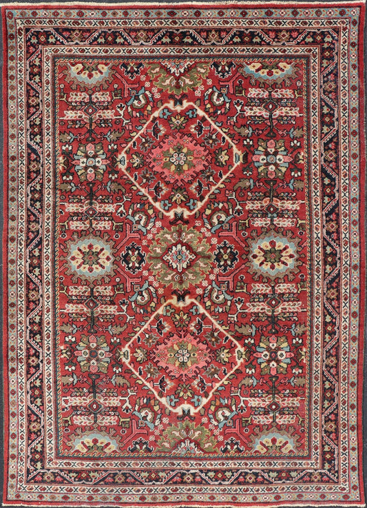 Semi Antique Persian Mahal Rug with Medallion Design in Jewel Tones Persian semi antique Mahal rug with medallion design in red with jewel tones Keivan Woven Arts / rug PTA - 200712, country of origin / type: Iran / Sultanabad, circa mid - 20th ... - Keivan Woven ArtsPTA - 200712 - 16618